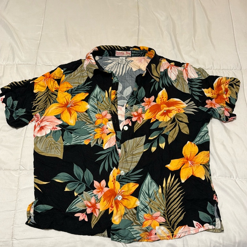 Jamaica Bay Button Up Shirt, Petite Large, Hawaiian Pattern